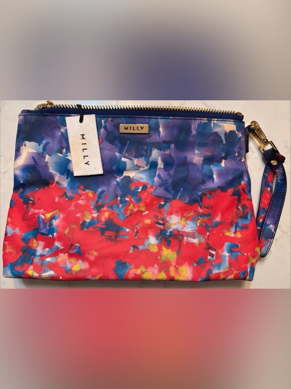 Milly Red, Blue & Purple Abstract Floral Wristlet Clutch NWT- READ